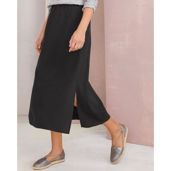 EILEEN FISHER TENCEL Seersucker Check Midi Skirt gray small - Picture 1 of 7